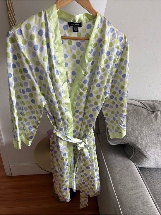 Jones New York Other - Jones New York Robe Womens  Green Polka  Dots Sateen Kimono Short Romantic S/M